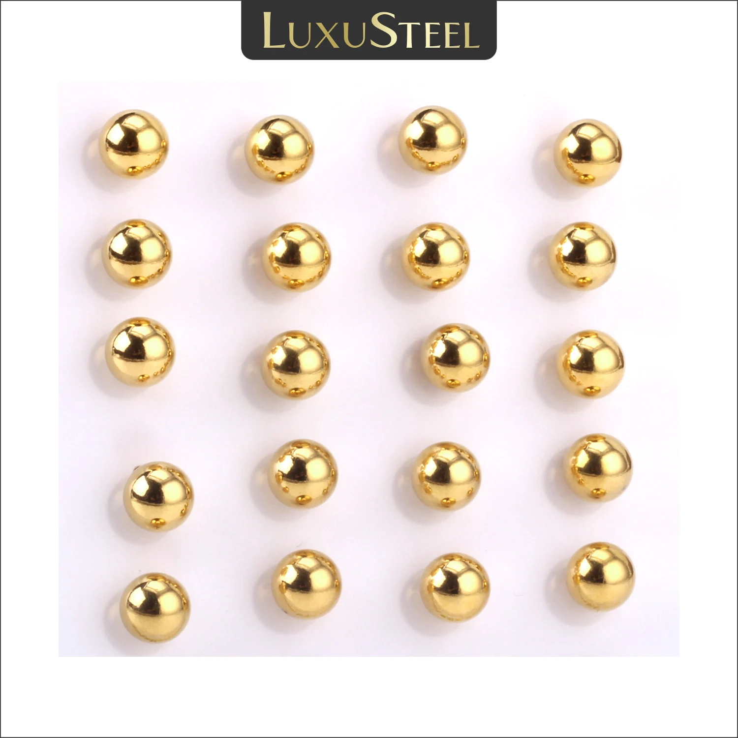 

LUXUSTEEL Earrings Gold Color Round Ball Stainless Steel 3mm to 10mm Earrings Sets Brinco 2020 korean Jewelry Wholesale Party