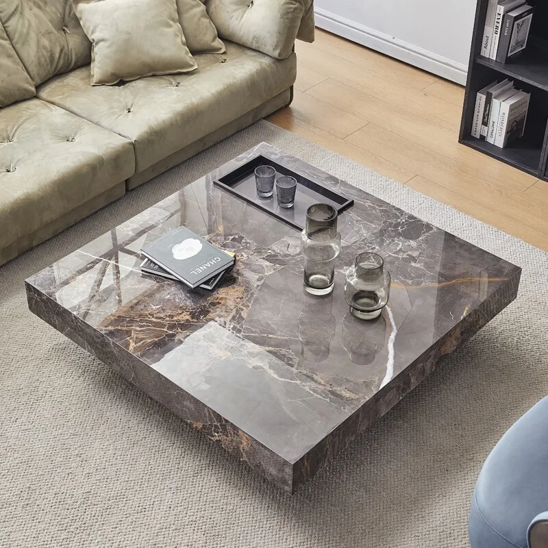 Luxury Living Room Furniture Italian Modern Square Coffee Table Nature Marble Lava Stone Coffee Table Marble Stainless Steel