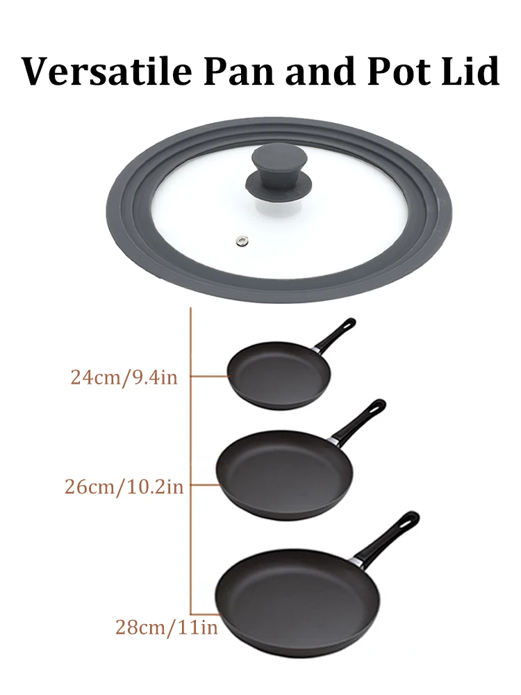 Silicone Rimmed Glass Pan Lid Multi-functional Tempered Glass Pot Lid Household Silicone Pot Lid High Temperature Resistant