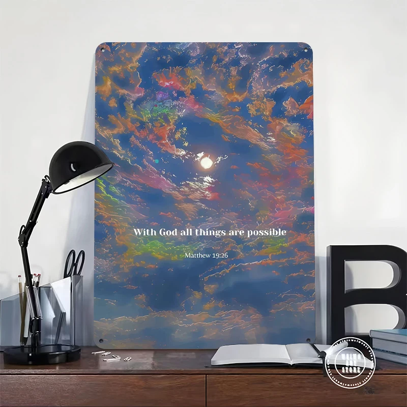 With God All Things Are Possible Tin Poster Customized Wall Art Retro Vintage Metal Signs for Fans Room Bathroom Decor Man Cave