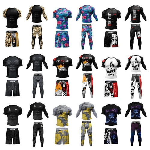 Gran oferta Cody Lundin durabilidad MMA BJJ Rash Guard ejercicio ajustado camisetas para correr + Pantalones chándal de boxeo de compresión con estampado 3D