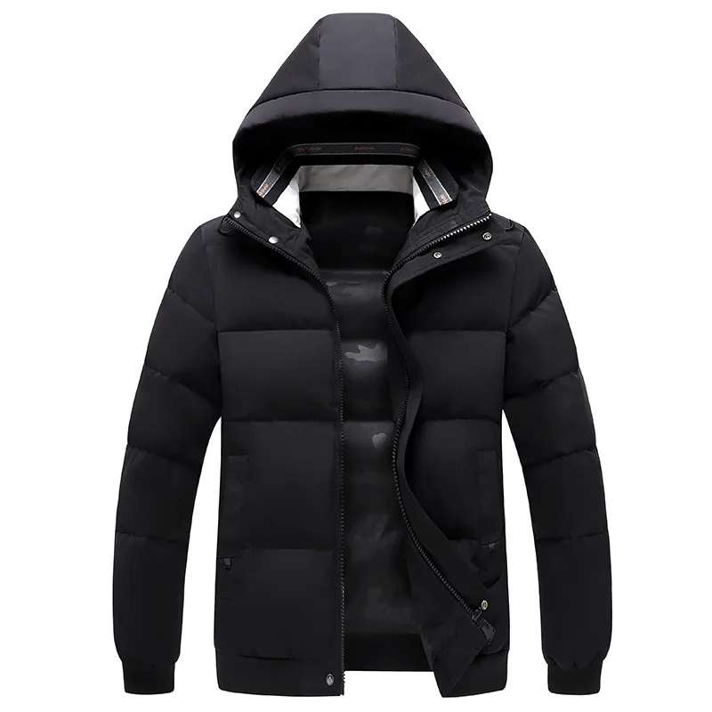 2023 Winter Men's Warm Casual Coat Fashion Brand Men's Korean Loose Solid Hooded Cotton Coat