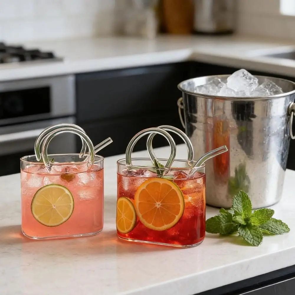 26oz Glass Purse Bag Clear Champagne Bucket Funny Juice Flowers Tea Cocktail Glass Cups With Straw Glass Vases Decor Party Gift