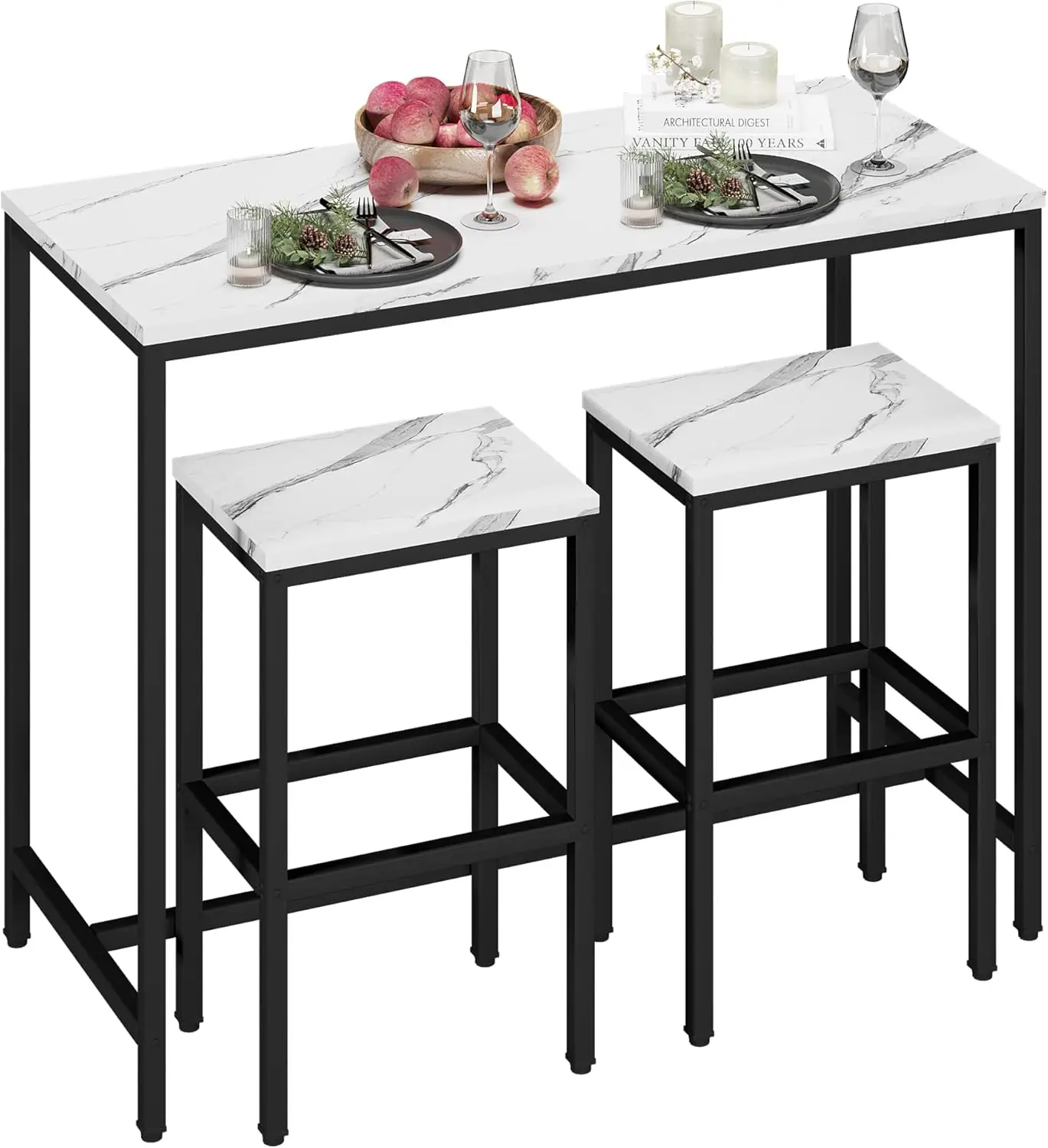 3 Piece Bar Table Set, Bar Table and Chairs Set of 2, Modern Counter Height Table with 2 Stools for Kitchen, Dining Room,