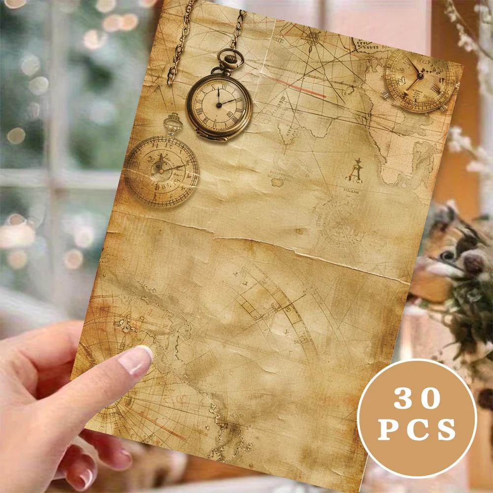 30 sheets. B5 vintage clock stationery paper, watercolor-style letter paper, tearable notepad, perfect for writing letters