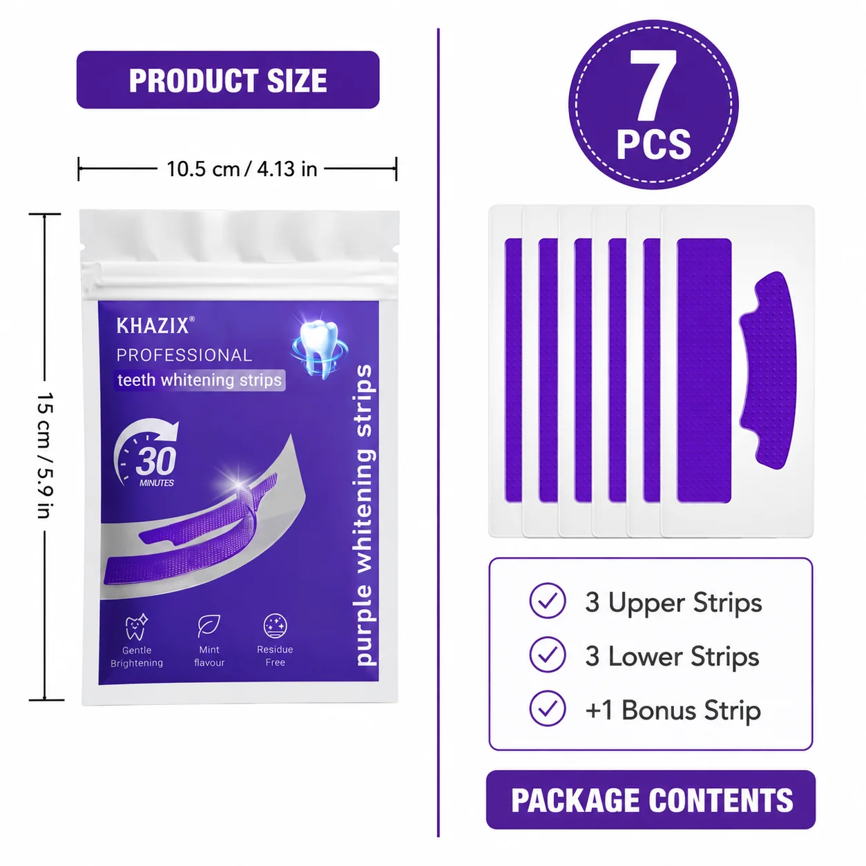 Purple Teeth Whitening Strips 14 Pcs, Gentle Enamel Safe Dental Whitening Kit for Stain Care and Bright Smile.
