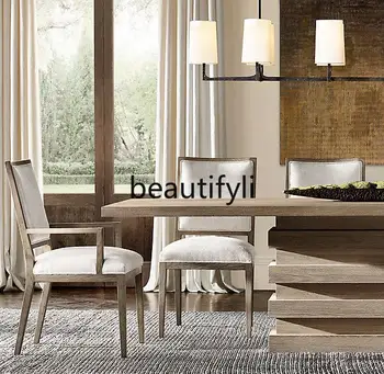 French Country Retro Classical Linen Dining Chair Italian Modern Minimalist Solid Wood Office Chair