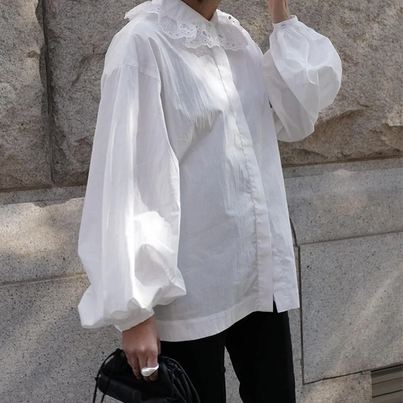 

Gagarich Japanese 2025 Spring Autumn New Lace Shirt Long Sleeve Splicing Top Blouse Top