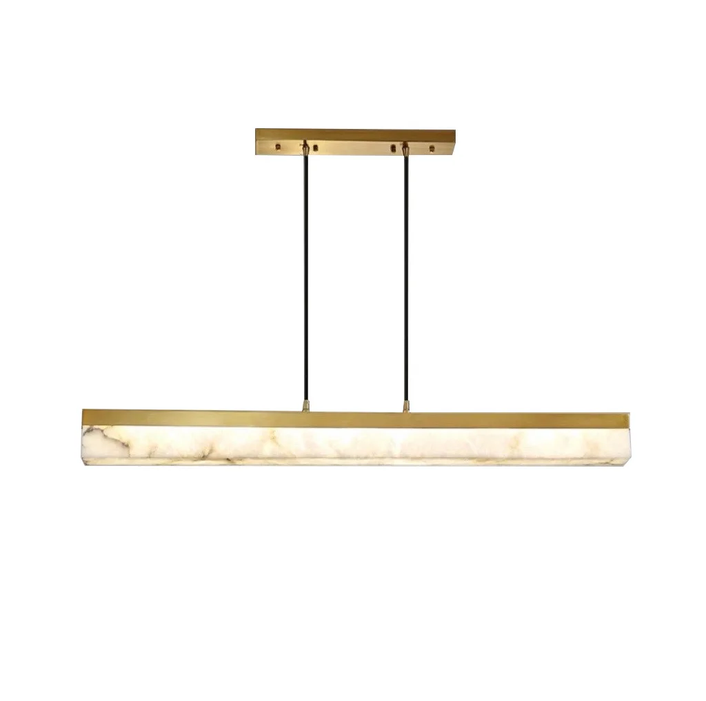 

New Chinese style, one word, restaurant, chandelier, modern, simple, long strip, all copper, light luxury