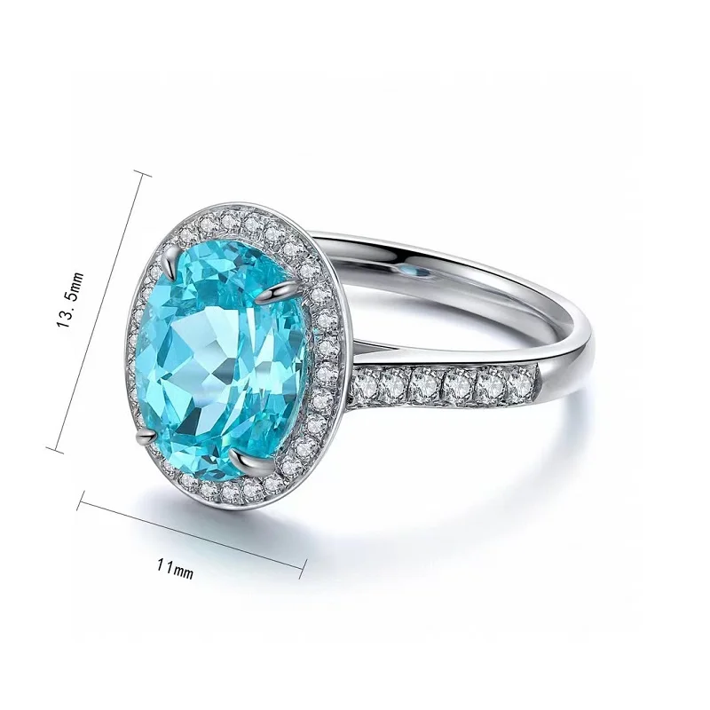 

Ruihe Custom Silver 925 3.95Ct Lab Grown Paraiba with Cubic Zirconia Ring Fashion Jewelry for Women Engagementring Present Gift