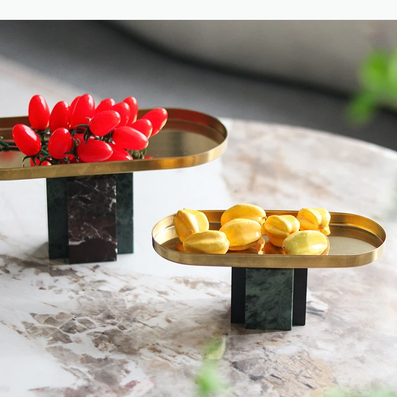 

Marble Tray Oval Metal Tray Jewelry Storage Compote Fruit Dish Desktop Storage Container Geometric Highboard Home Decoration