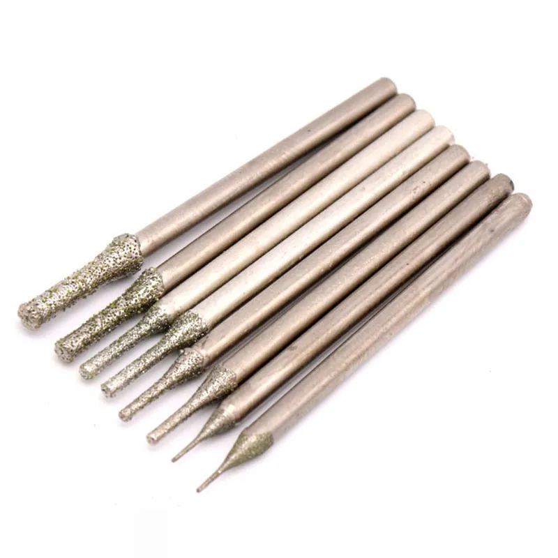 5/10/20/50Pcs 0.4mm~3mm Diamond Coated Drill Bits 2.35mm Shank Silver Polishing Head Grinding Burr Bits Glass Jade Amber Jewelry