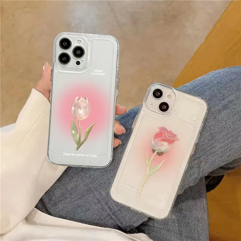 Gradient Tulip Silicone Case For OPPO Reno 12F 11F 10 5G 6 8 11 12 Pro Reno 7 4G 5 6 Lite 8T A3X A3 Pro A58 A78 A79 A98 5G Cover