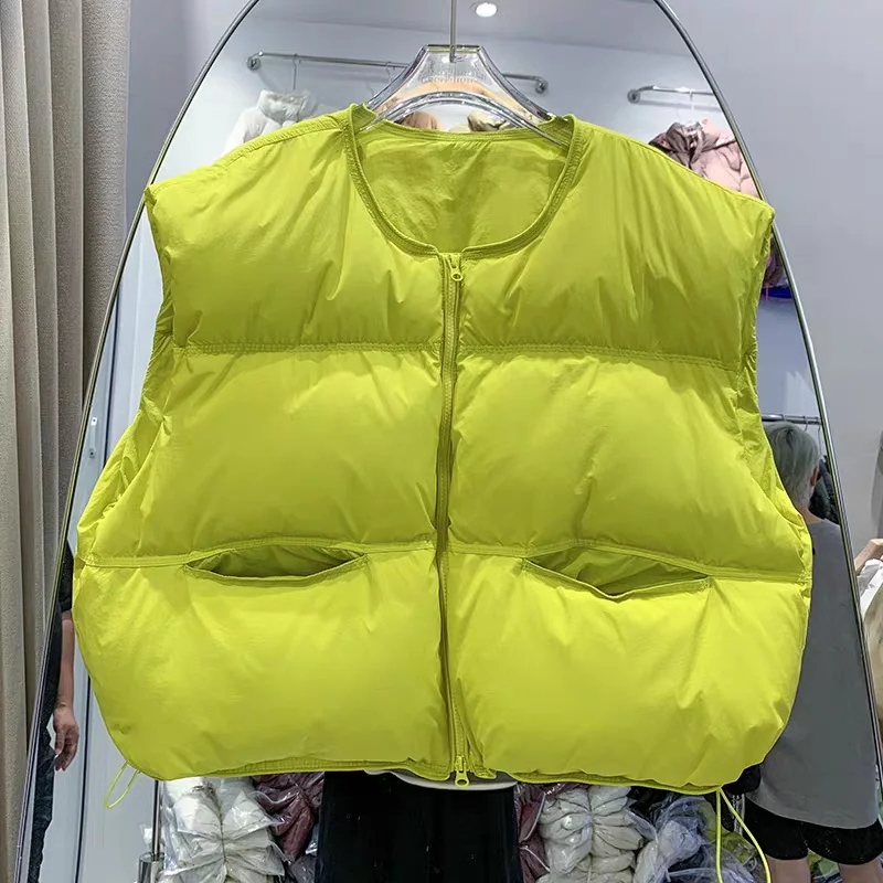 

Xu White Du down ort Jaet, женский свободный жилет O-образной формы, теплая верхняя одежда, повседневная одежда без кепки, с застежкой-молнией