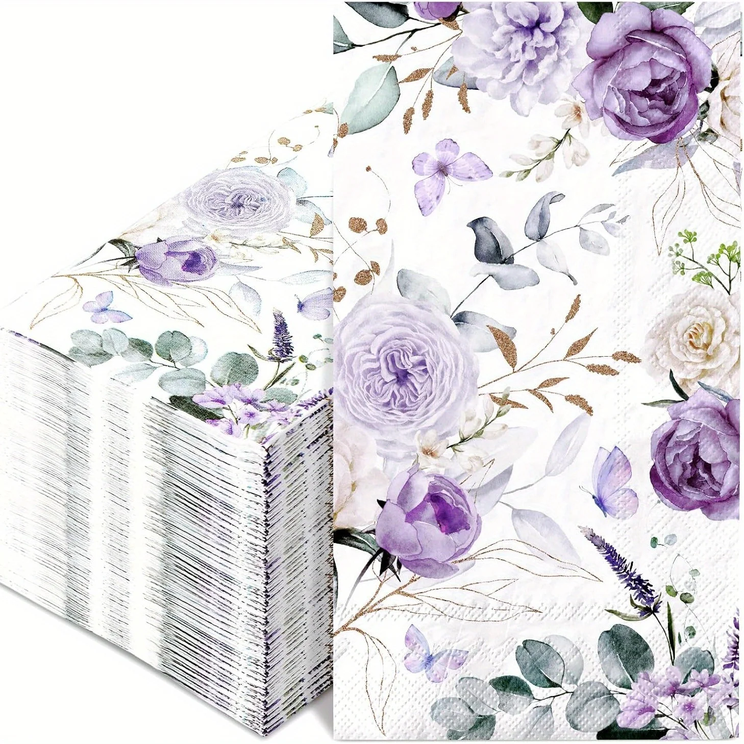 20Pcs Floral Guest Napkin Watercolor Blue Flower Butterfly Disposable Napkin Paper Napkins for Bathroom Spring Party Supplies
