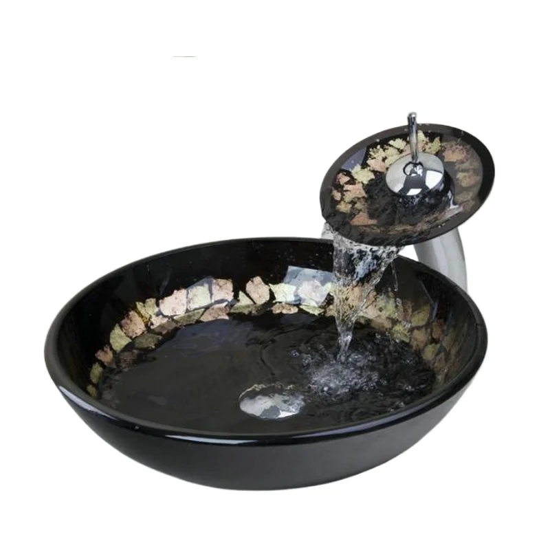 

Bathroom countertop, washbasin, tempered glass, hand-painted washbasin, sink, waterfall faucet set