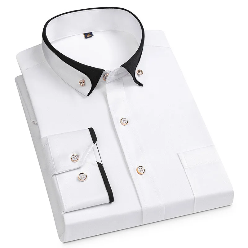 2025 Jesienna koszula męska z długim rękawem Solidna sukienka Koszule biznesowe dla mężczyzn Biuro Casual Camisa Slim Fit Tops Odzież męska MY520