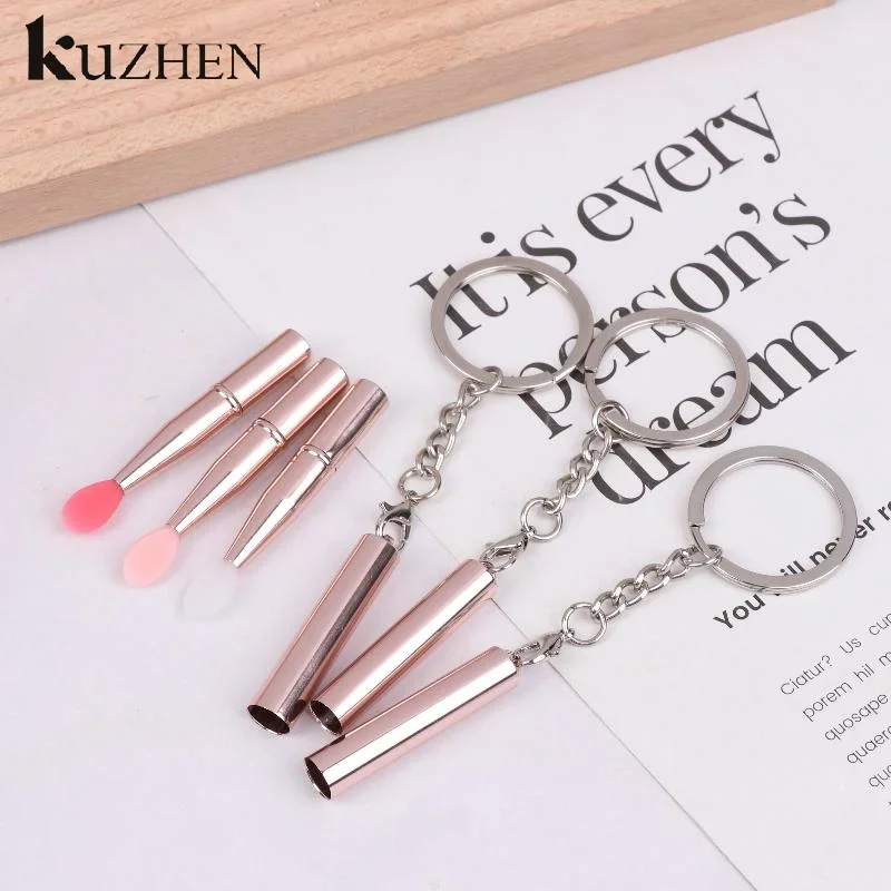 1 pz pennello per labbra in silicone multifunzionale portatile con portachiavi coperchio rossetto antipolvere pennello per rossetto pennello per ombretto