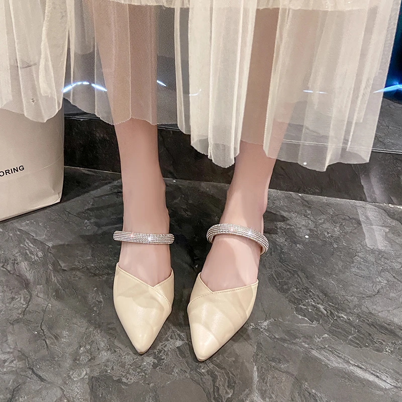2026 New Comfortable Mid-Heel Women's Mule Shoes Designer Pointed Toe Slippers Elegant Summer Party High Heels Zapatilla Mujer view 3