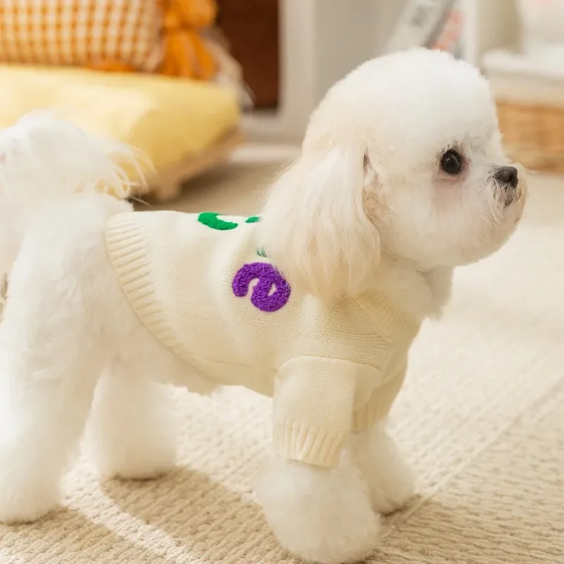 Happy Colourful Alphabet Pet Dog Sweater Autumn and Winter Warm Knit Teddy Soft Pullover Small and Medium Dog Pet Clothes