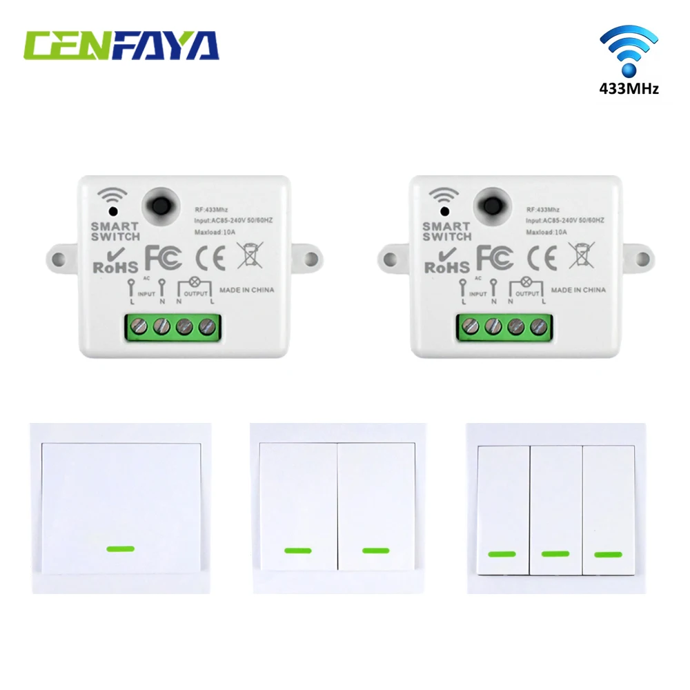 CENFAYA 433HMz Wireless Light Switch 3 Gang 86 Wall Panel RF Switch AC 110V 220V 230V 10A Relay Receiver Controller No Wiring