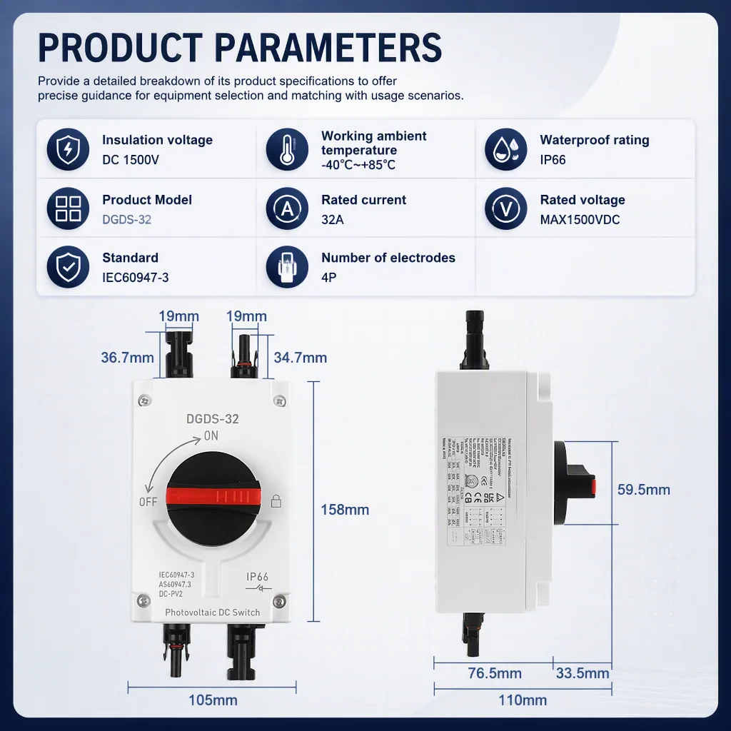 Manual Rotate Handle DC Isolator Disconnect Switch Waterproof Enclosure Photovoltaic Safety Cut‑off Switch Outdoor
