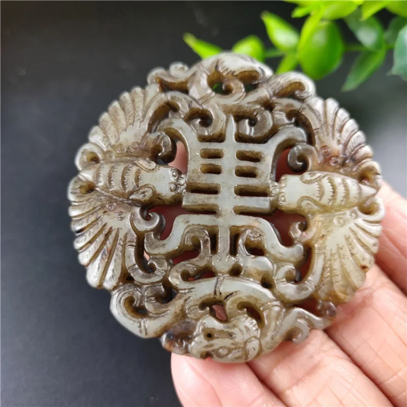 

Supply Antique Xiuyu Antique Old Crafts Jade Dragon and Phoenix Lucky Life Hollow Pendant Pendant