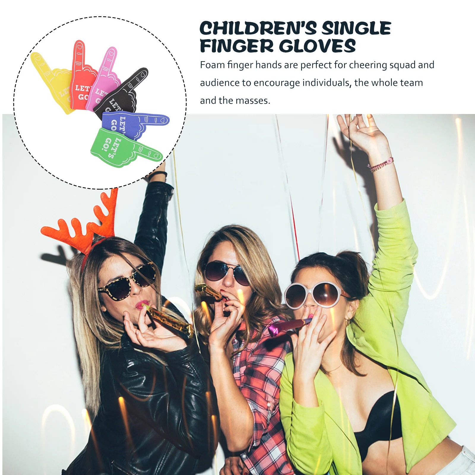 

6pcs Hands Foam Noise Makers Finger Gloves Bright Colors Party Prop Cheering Supplies Giant Hands Accessories