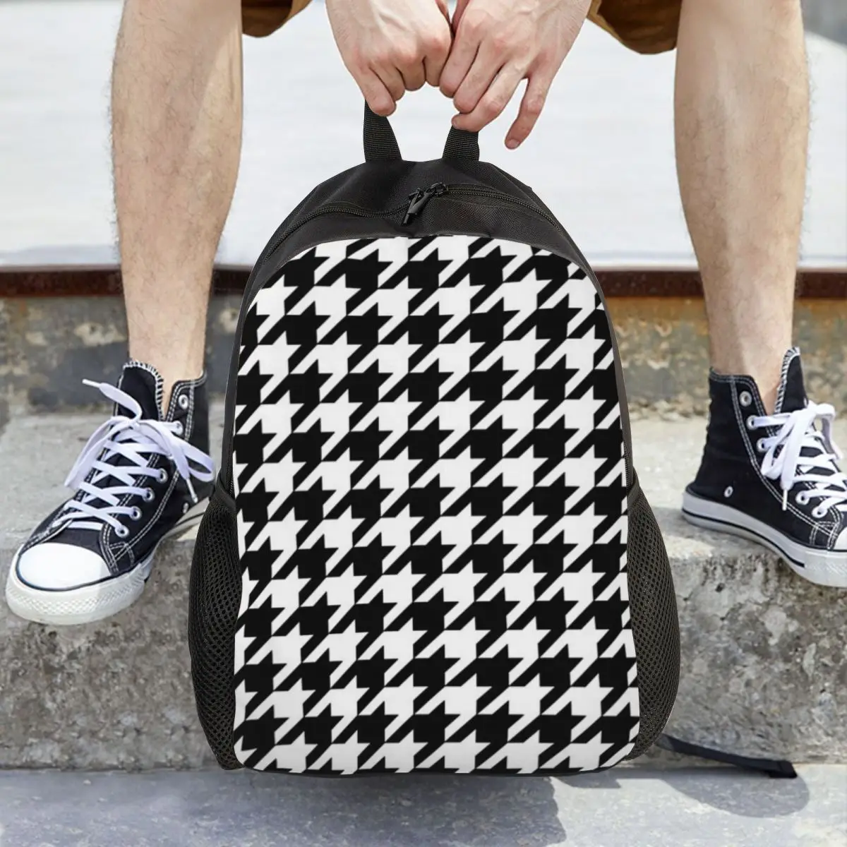 

Houndstooth Black And White PatternBackpack Daypack Large Capacity Boys Girls BookBag School Bag Shoulder Bags for Men Women