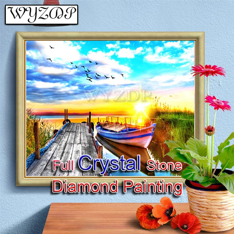 5D DIY Diamond Painting Full Crystal Drill Square Mosaic Embroidery Sunset Pier Crystal Diamond Art Gift Kits Manual Home Docer