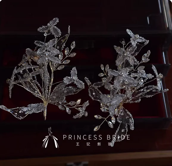 

Gel butterfly hair clips with high sense of crystal broken diamond flower hair clips bride styling hair accessories