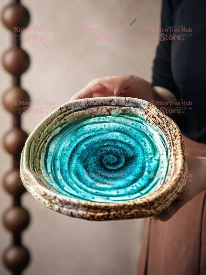 End  7-inch Ice Crack Vegetable Bowl Special-shaped Salad Plate Retro Ceramic Vegetable Plate Dinner Plate