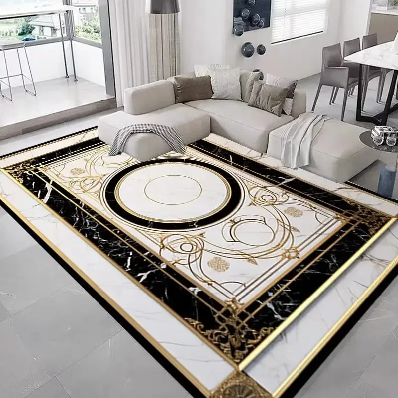 Nordic Style Carpets for Living Room Luxury Bedroom Decor Rug Abstract Geometric Pattern Floor Mat White Golden Marble Carpet