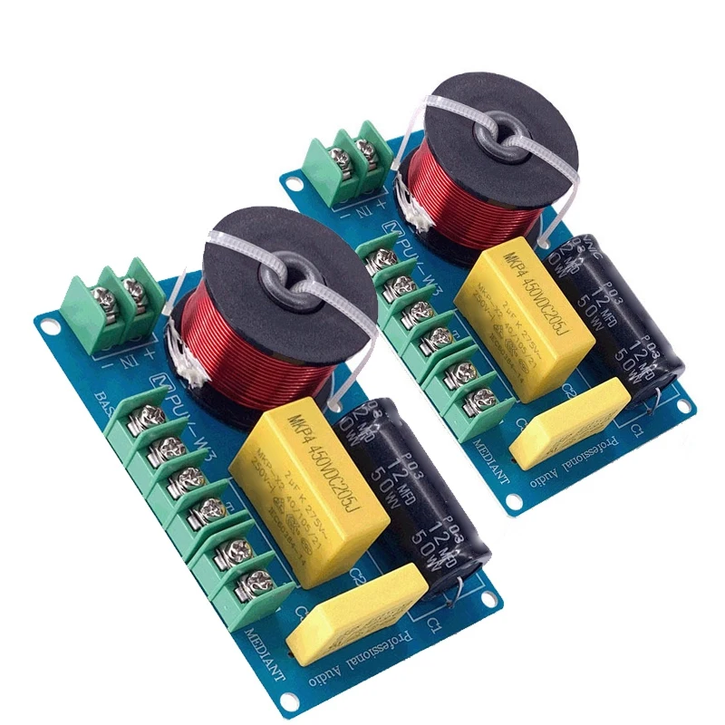 2 PCS 200W 3-Way Audio Hifi Filter Circuit Board Stereo Speaker Crossover Filters Treble/Bass 3 Unit Frequency Dividers