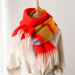 New Soft Stripe Mohair Thick Fashion Scarf Striped Men Women Autumn Winter Tassel Warm Extended Scarves Thickened Beard for Girl