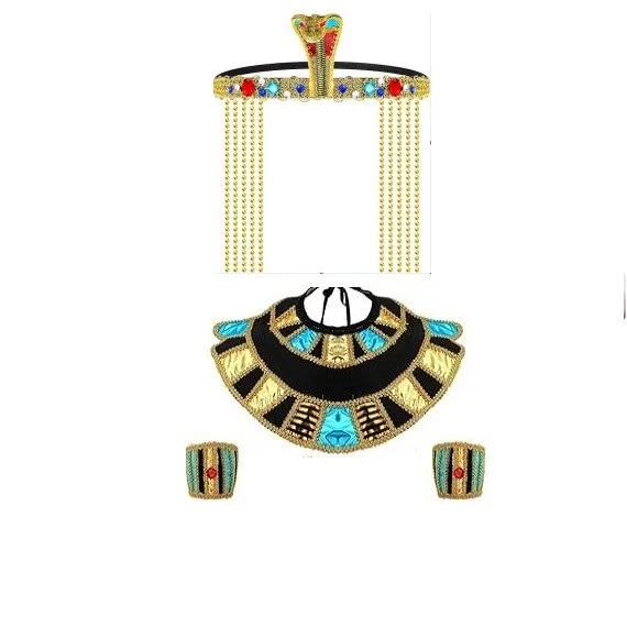 Egyptische kostuumaccessoires set Egyptische farao-hoofddeksel Egyptische kraag polsbandjes voor Halloween rollenspel cosplay