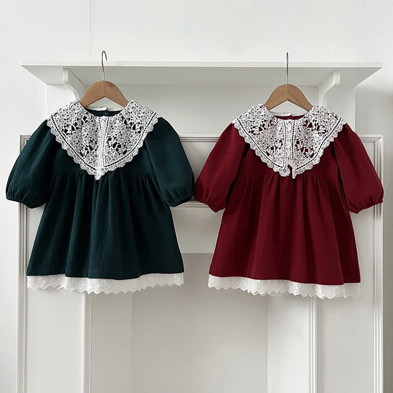 

Girls Dress Cotton Princess Dress Spring and Autumn Style Long Sleeve Baby Girl Fashionable PrincessaPleated Skirt