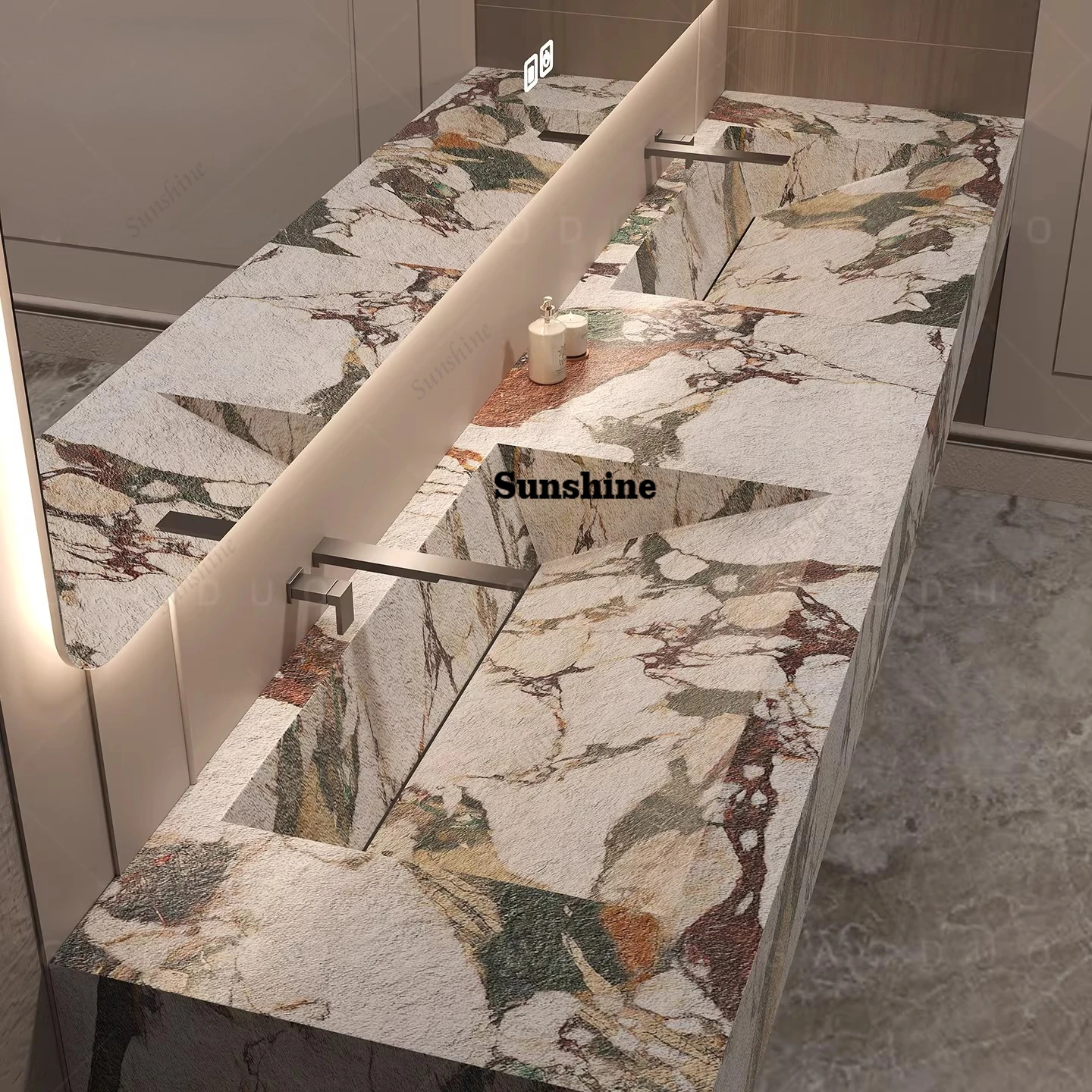 Rock slab integrated seamless basin, bathroom cabinet combined bathroom, public washstand, customized