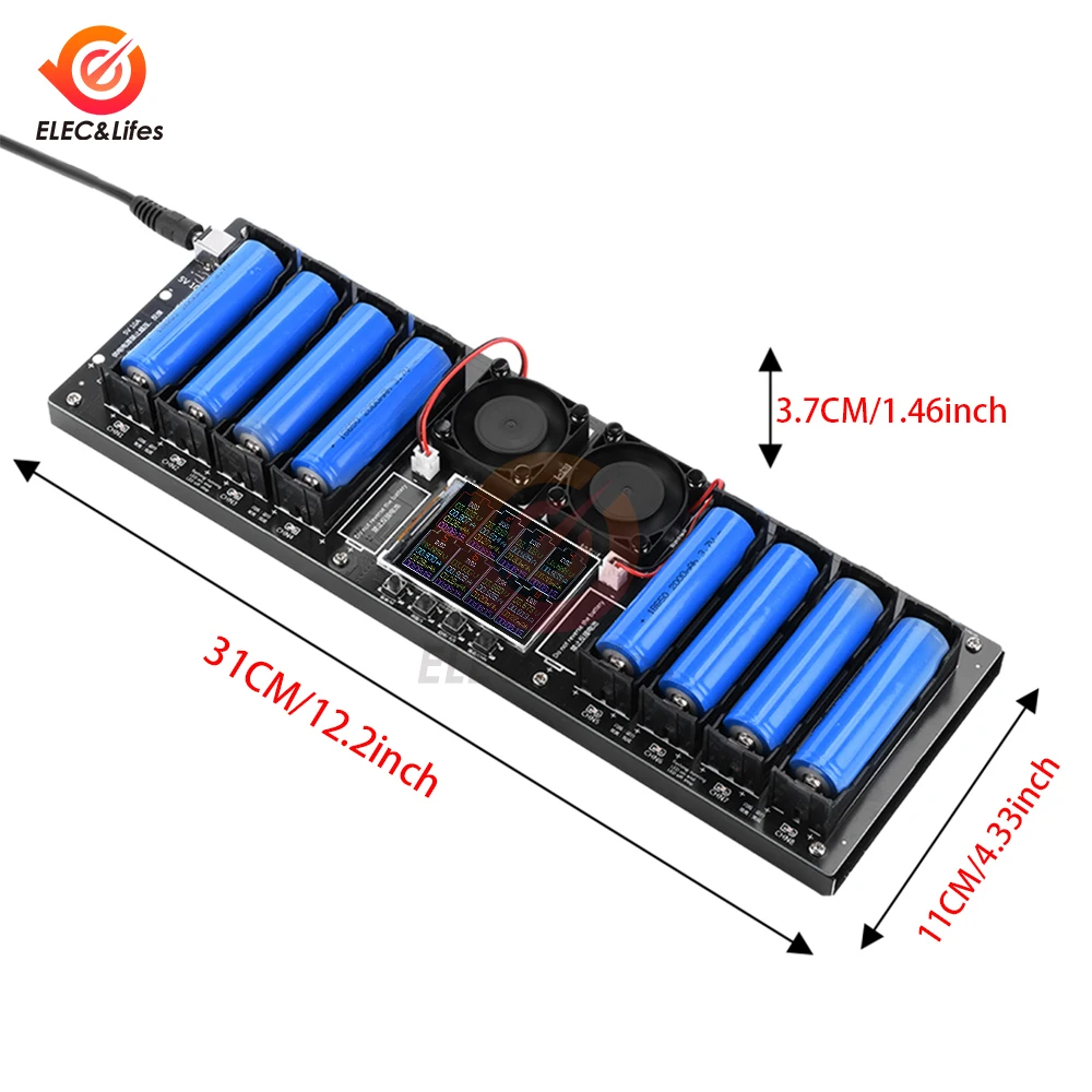 Modulo di ricarica e scarica automatica della batteria al litio con capacità della batteria 18650 da 2,4 pollici a 8 canali