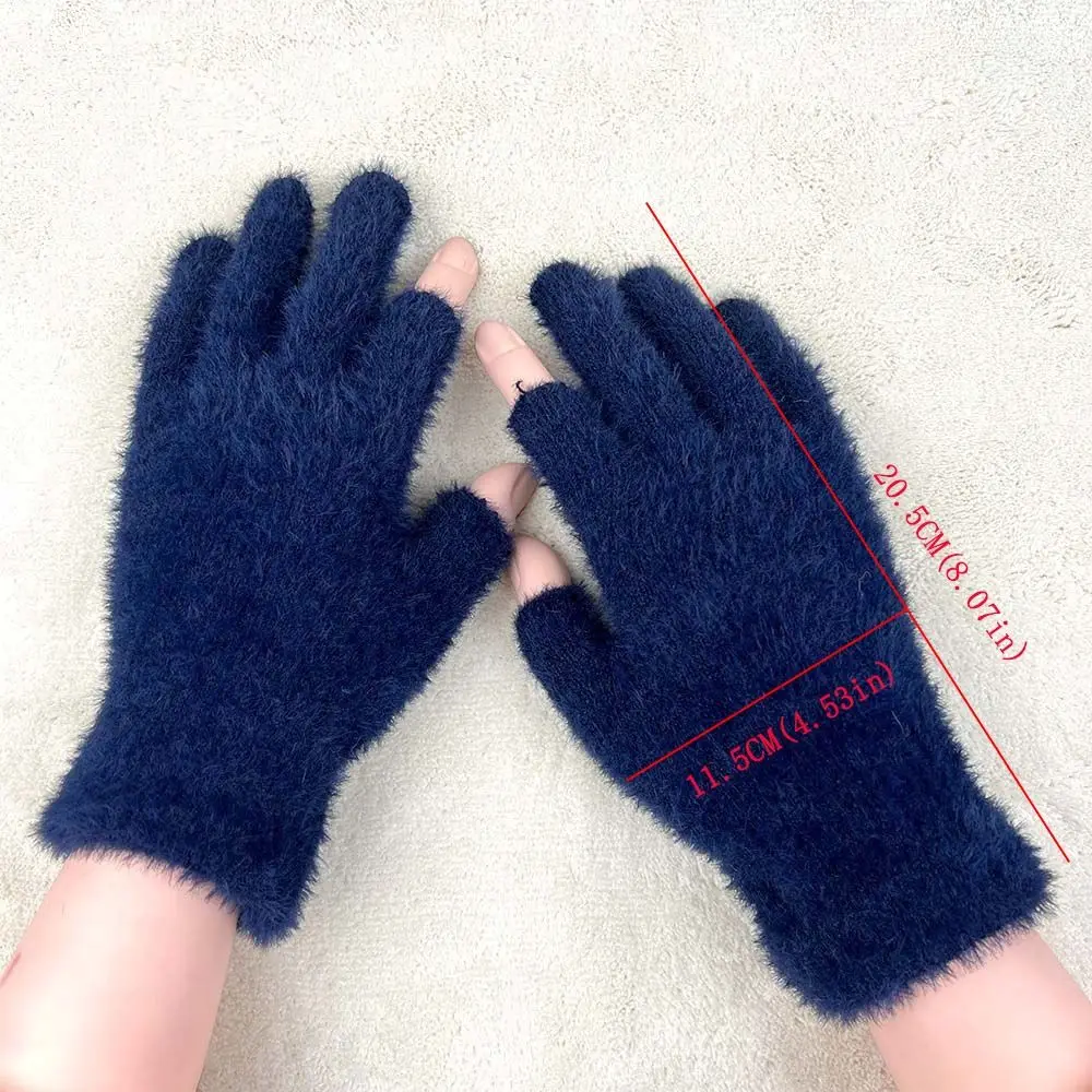 Guantes cálidos de invierno con 2 dedos para hombre y mujer, manoplas gruesas de terciopelo a prueba de frío, guantes de escritura de visón de imitación para estudiantes