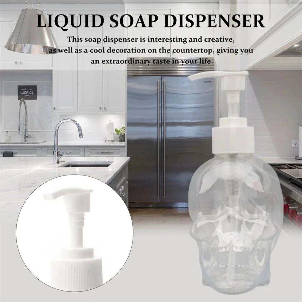 350ml Creative Skull Shape Liquid Soap Fillable Bottle Soap Dispenser Hand Soap Shower Gel Shampoo Transparent Empty Bottle