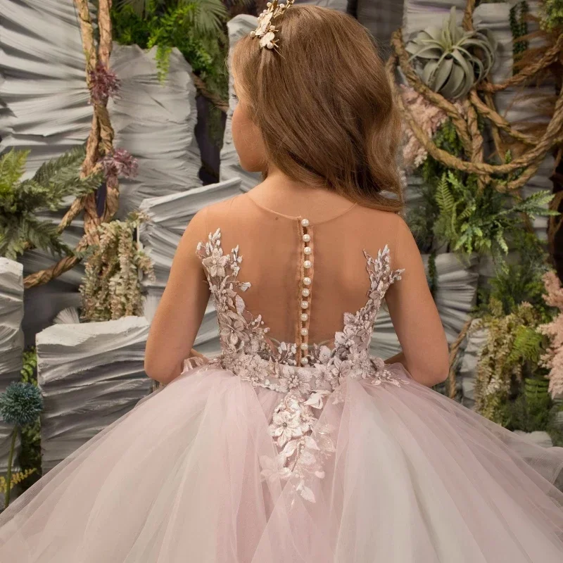 Blumenmädchenkleider, gestuft mit Blumenmuster und Tailing, ärmellos, für Hochzeit, Geburtstag, Bankett, Prinzessinnenkleider, individuell gestaltet