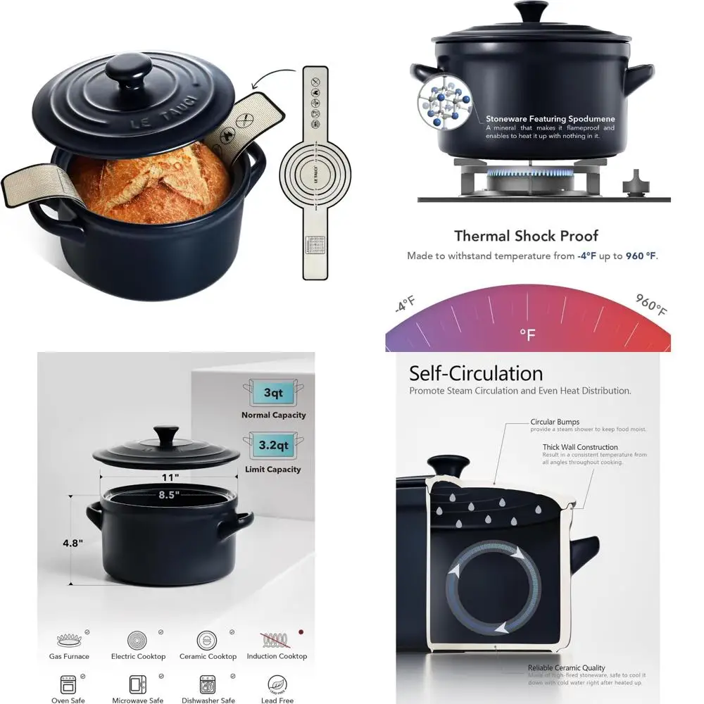 

Керамическая голландская духовка для выпечки хлеба — легкая, нетоксичная, приправа не требуется — безопасная для духовки и микроволновой печи с силиконовым ремнем