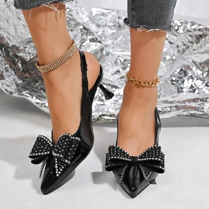 

Fashionable Pointed Toe High Heels with Butterfly Knot And Rear Strap for Women Thin Heel Summer Spring Autumn Seasonal Shoes