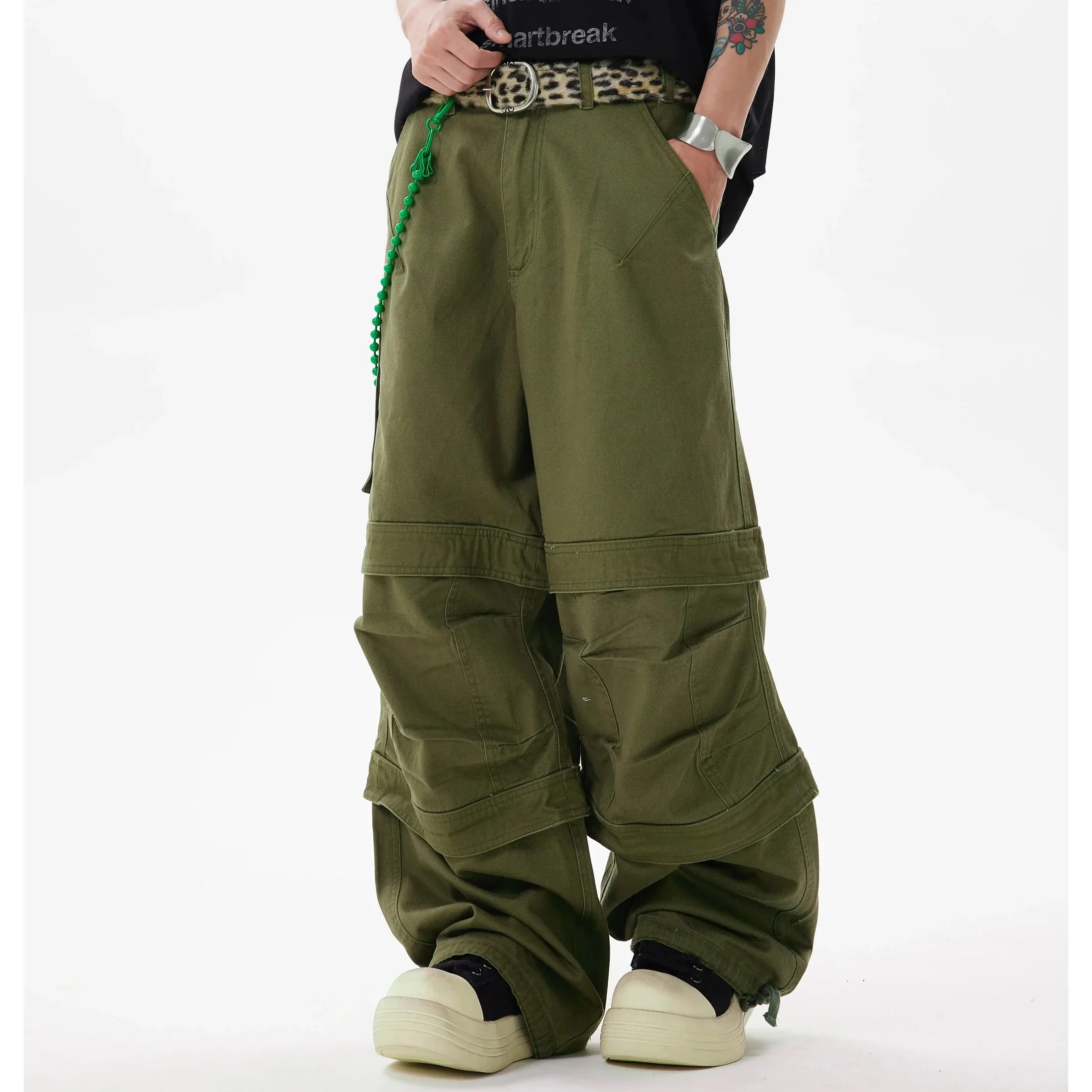 Harajuku Vibe Style Multi-pockets Baggy Cargo Pants for Men and Women Straight Loose Casual Drawstring Feet Overalls Oversize