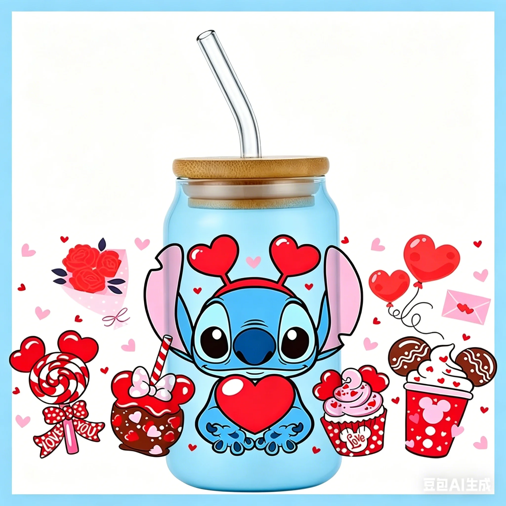 Pegatina popular UV DTF 3D para tazas, diseño de monstruo azul de dibujos animados, para tazas de 16 oz, pegatinas de transferencia duraderas para bricolaje.