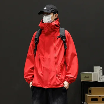 Japanese Windbreakers Men's Jacket Zipper Coat Cargo Waterproof Jackets Bomber Camping Loose Thin Softshell Hooded Hiking Jacket 6
