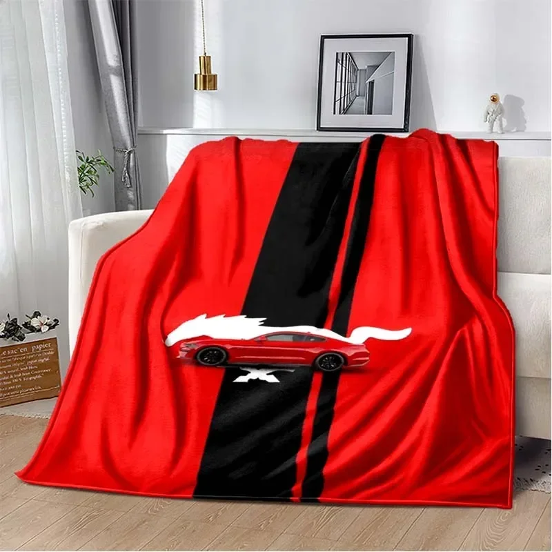 Fashionable M-Mustang Motors logo pattern sports car style blanket sofa bed decoration plush blanket outdoor portable blanket