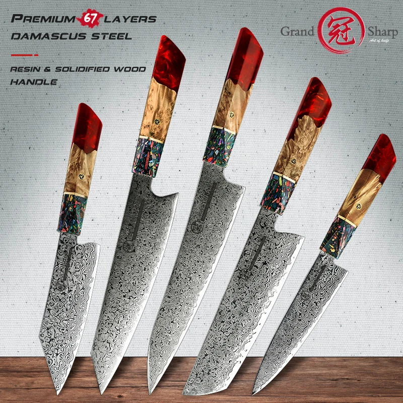 Grandsharp 1-5 szt. Zestawy noży kuchennych 67 warstw japoński nóż damasceński AUS-10 stalowe noże szefa kuchni Sashimi sztućce do krojenia