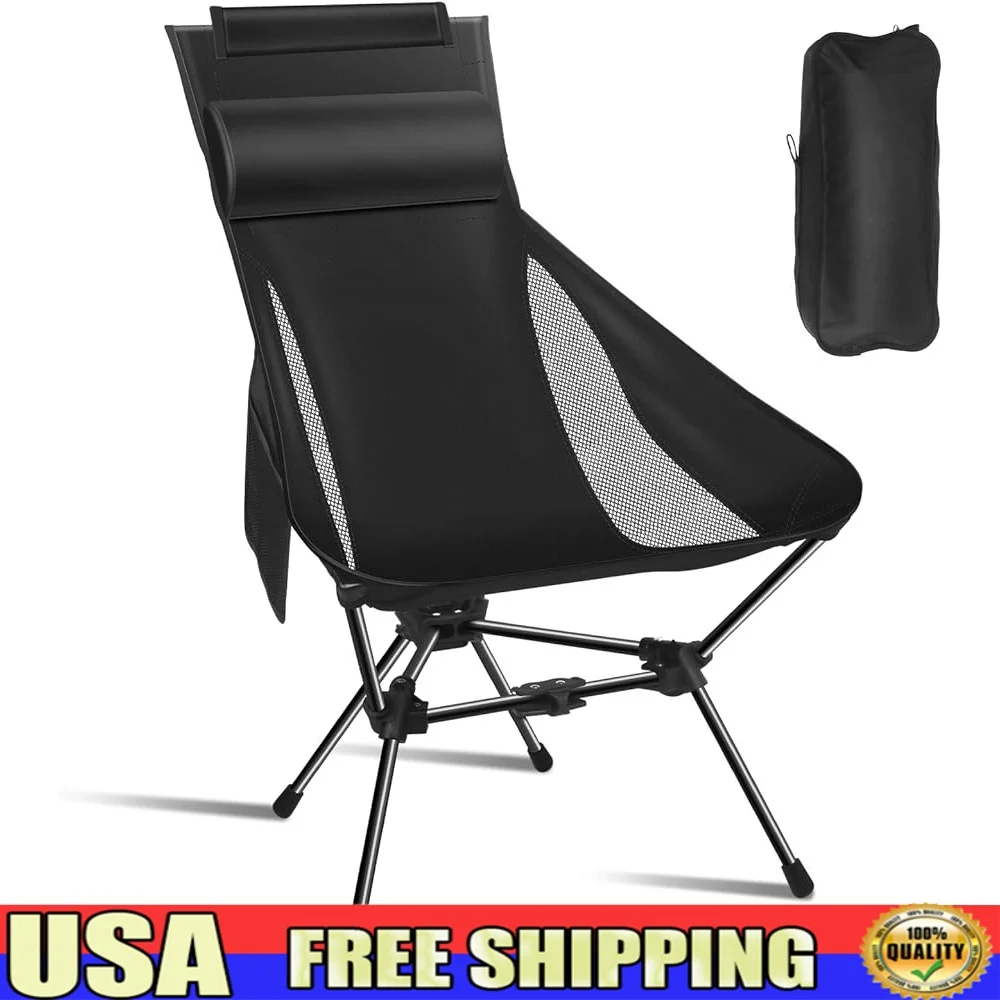 

Portable Camping Chair Lightweight Foldable Design with Headrest Storage Bag Ergonomic Triangular Base Outdoor Hiking Travel